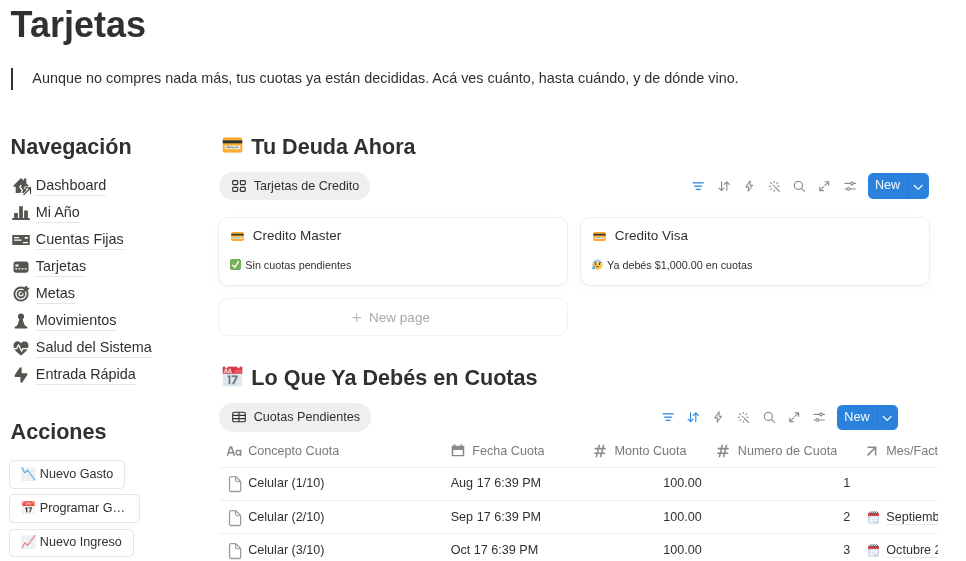 Pantalla de gastos proyectados para los próximos meses